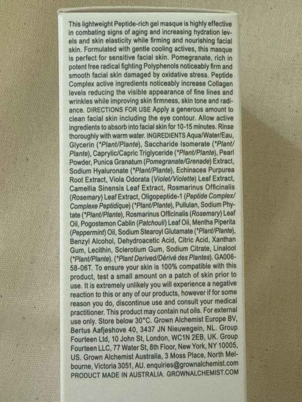 Grown alchemist biological beauty age repair gel masque